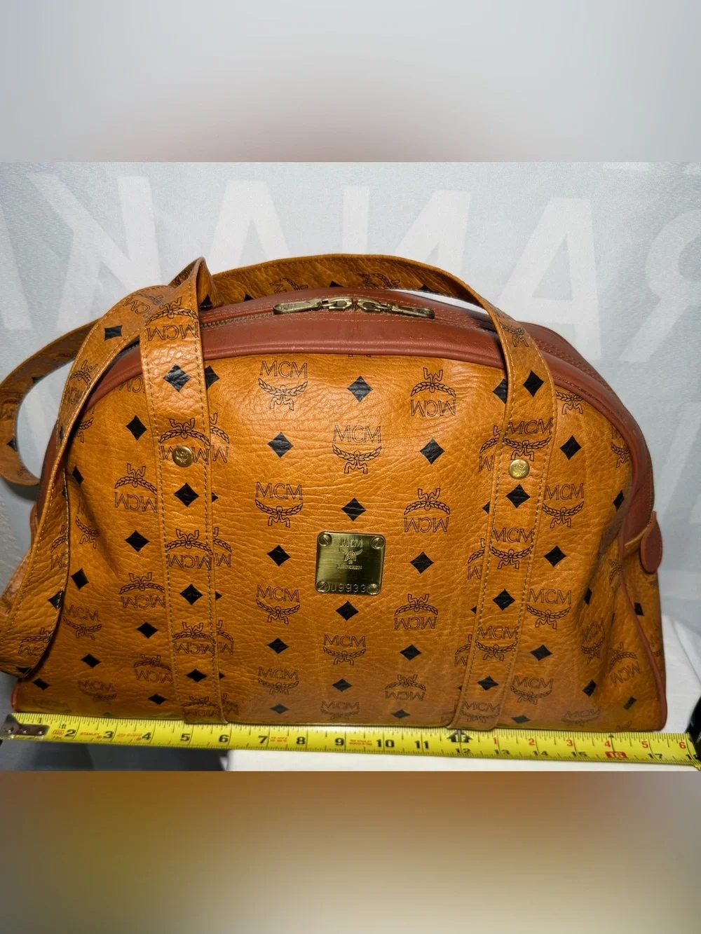 MCM Cognac Monogram Visetos Dome Tote with Shoulder Straps